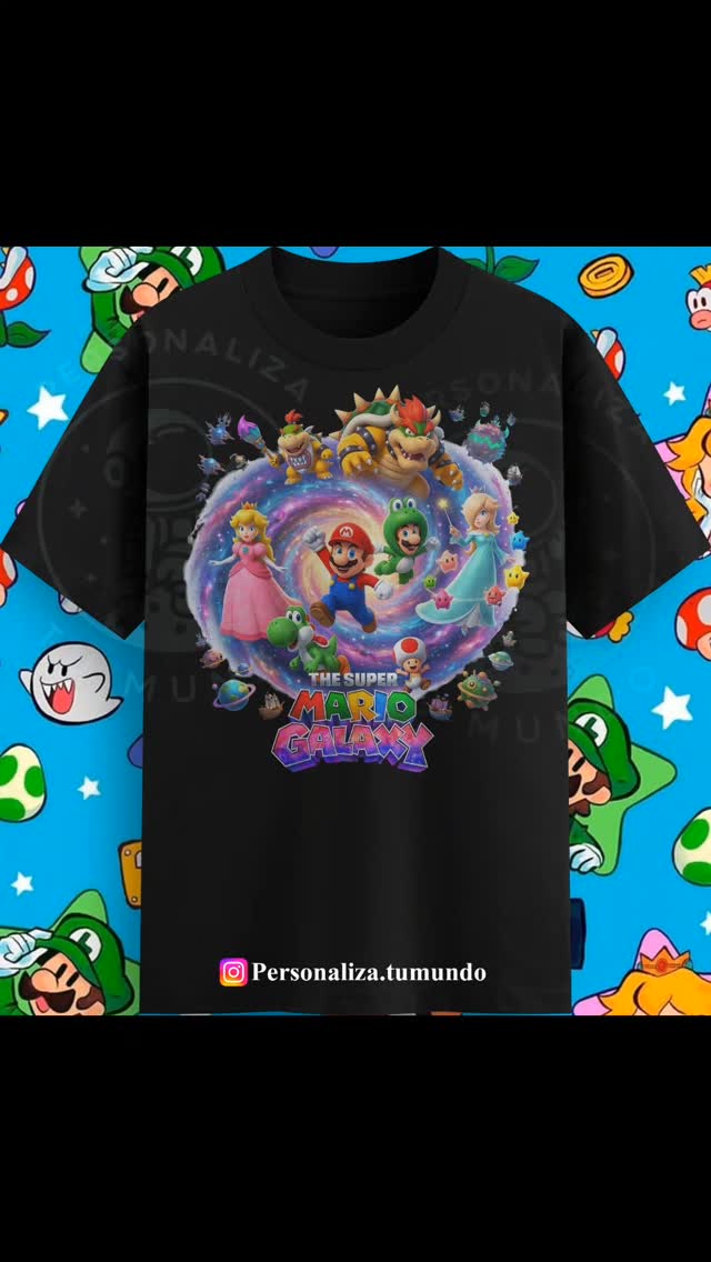 Polera negra con estampado colorido de videojuegos